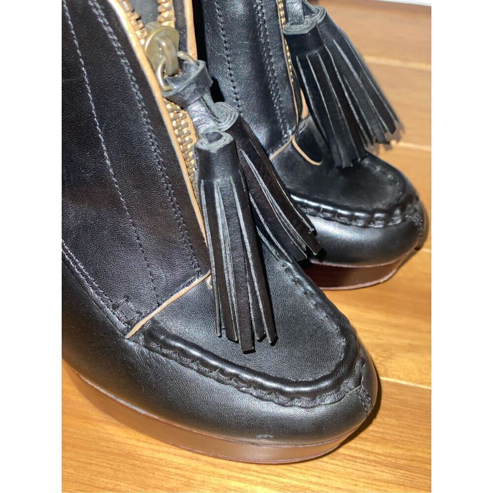 Coach Womens Cary Ankle Boots Brown Slim Heels Tasseled Split Toe Zipper 7.5B - Picture 2 of 7